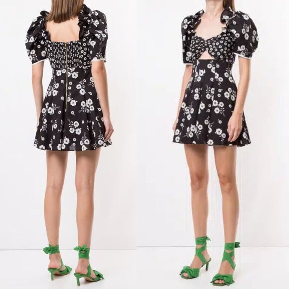 Alice McCall Izabella Mini Dress Black‎ White Floral Off Shoulder Size 8 - Picture 11 of 12